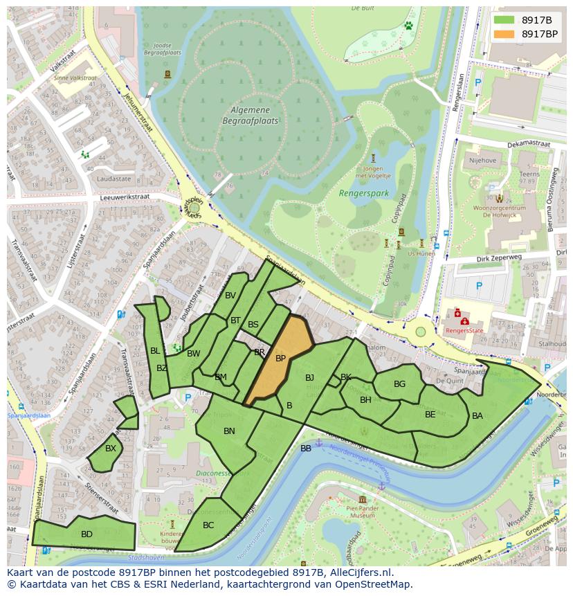 Afbeelding van het postcodegebied 8917 BP op de kaart.