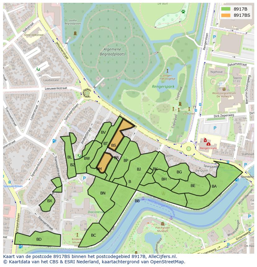 Afbeelding van het postcodegebied 8917 BS op de kaart.