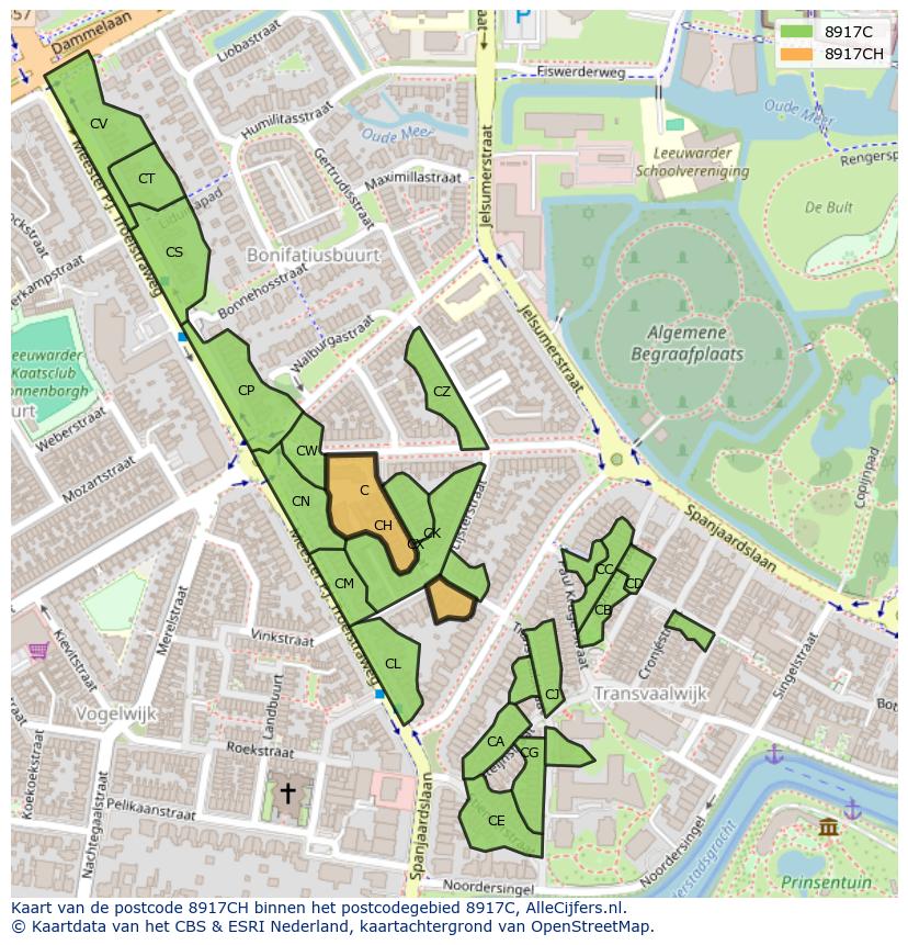Afbeelding van het postcodegebied 8917 CH op de kaart.