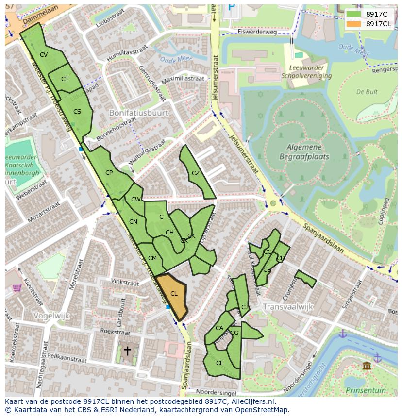 Afbeelding van het postcodegebied 8917 CL op de kaart.