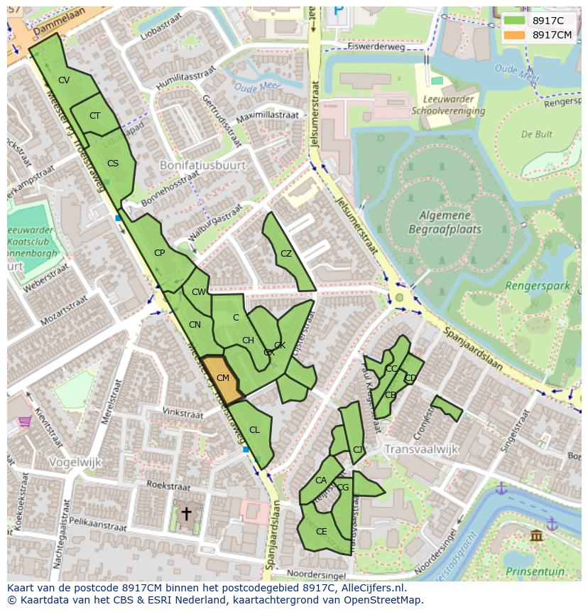 Afbeelding van het postcodegebied 8917 CM op de kaart.