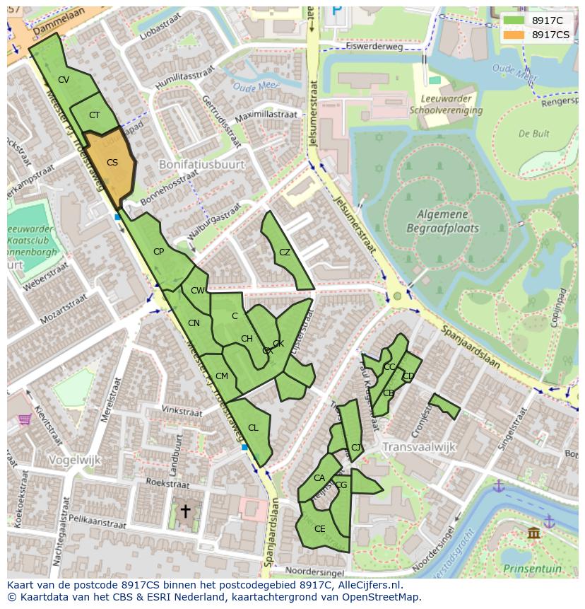 Afbeelding van het postcodegebied 8917 CS op de kaart.