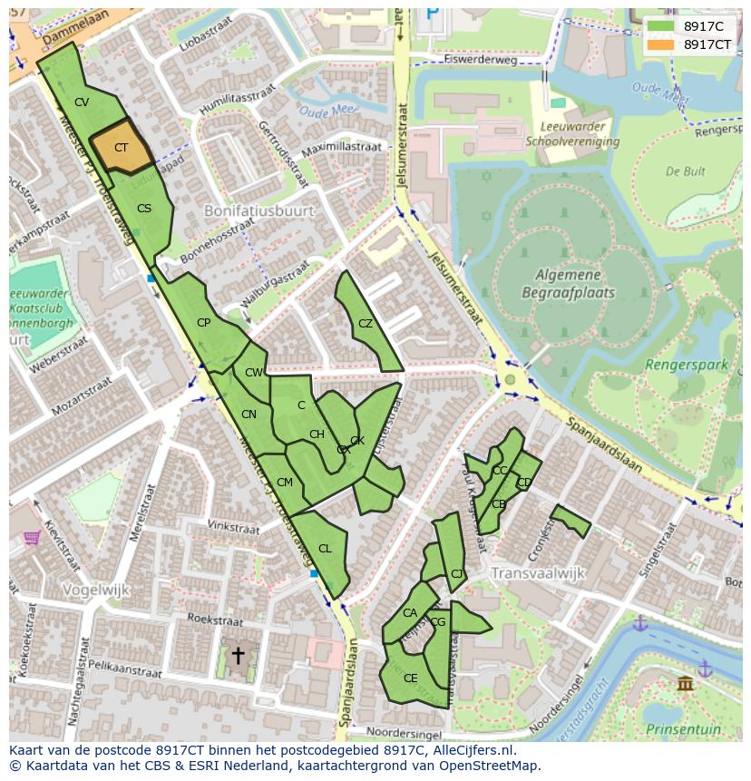 Afbeelding van het postcodegebied 8917 CT op de kaart.