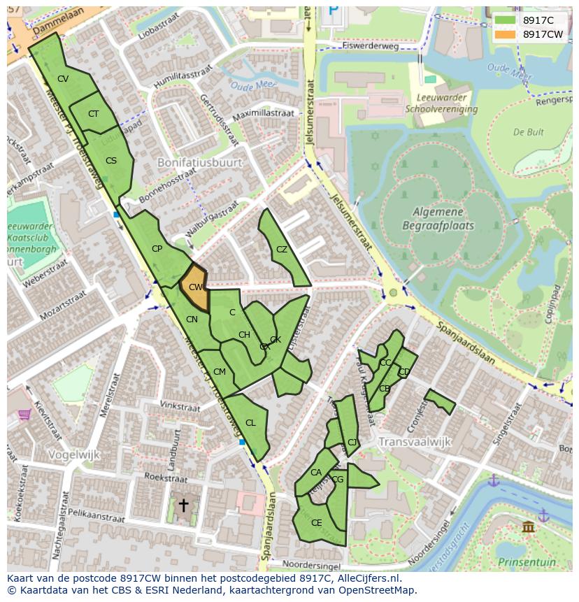 Afbeelding van het postcodegebied 8917 CW op de kaart.