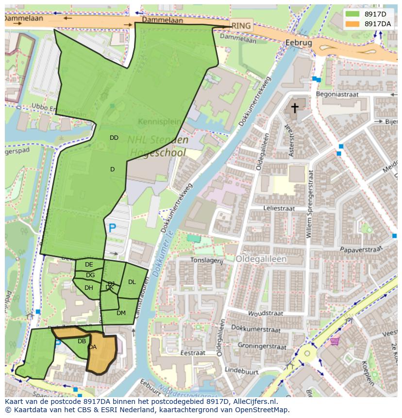 Afbeelding van het postcodegebied 8917 DA op de kaart.