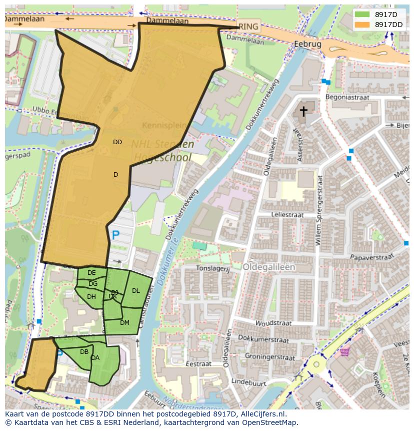 Afbeelding van het postcodegebied 8917 DD op de kaart.