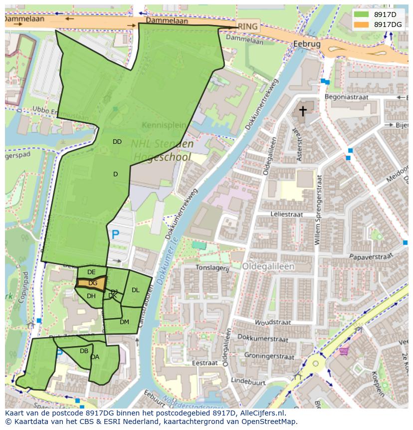 Afbeelding van het postcodegebied 8917 DG op de kaart.