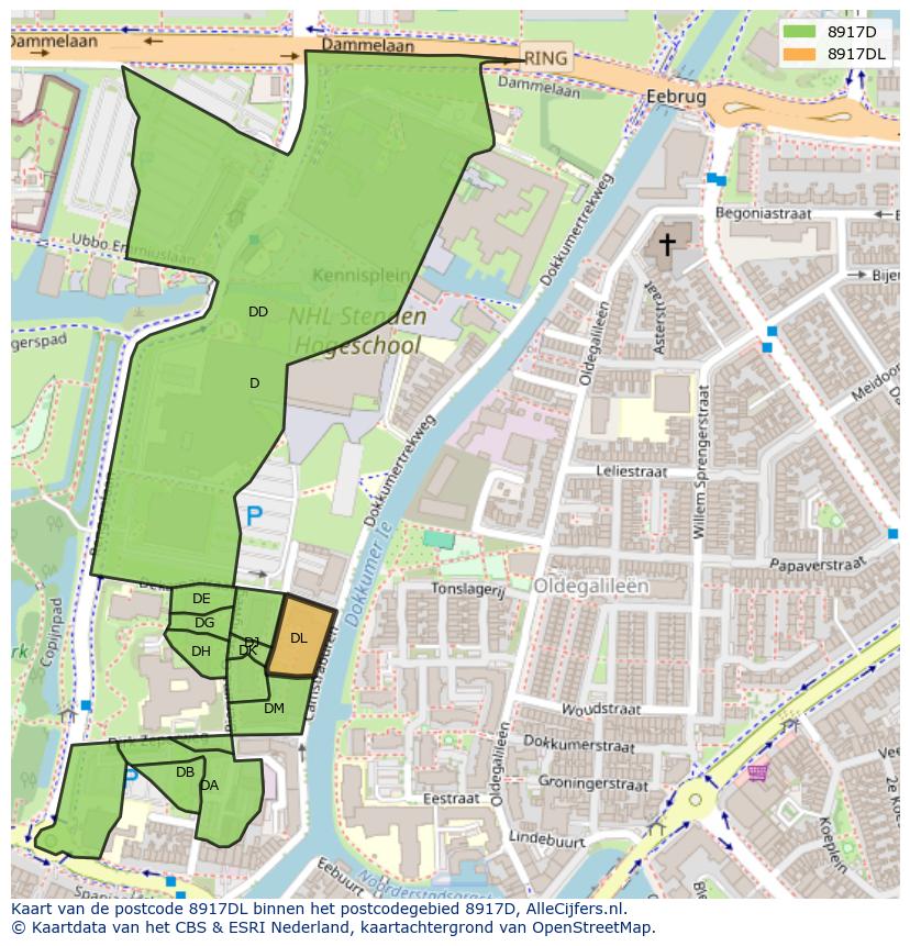 Afbeelding van het postcodegebied 8917 DL op de kaart.