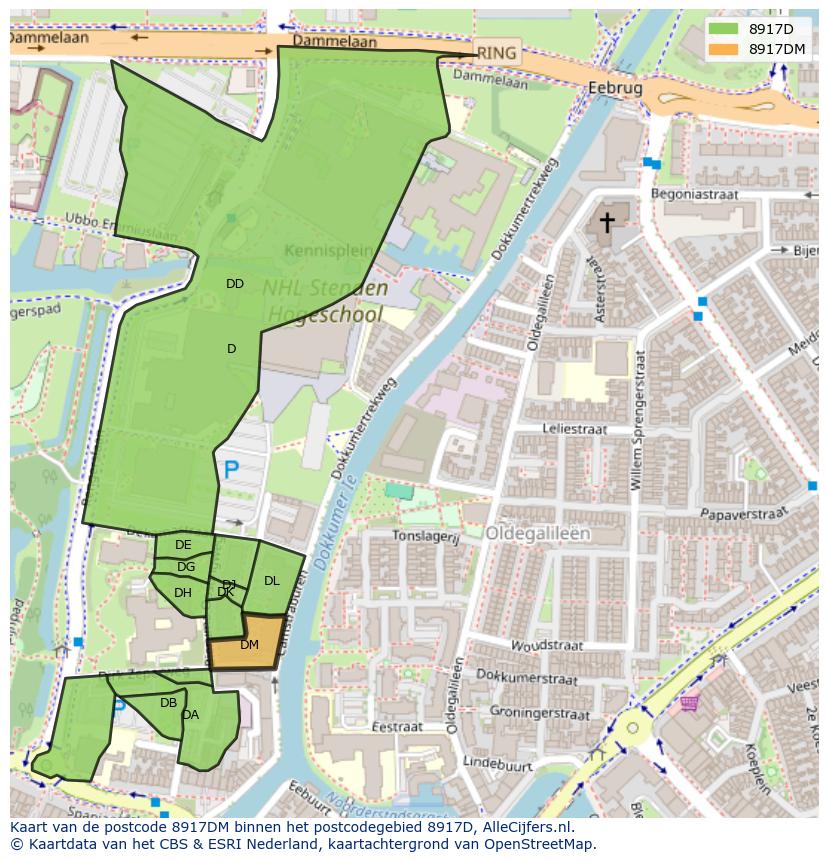 Afbeelding van het postcodegebied 8917 DM op de kaart.