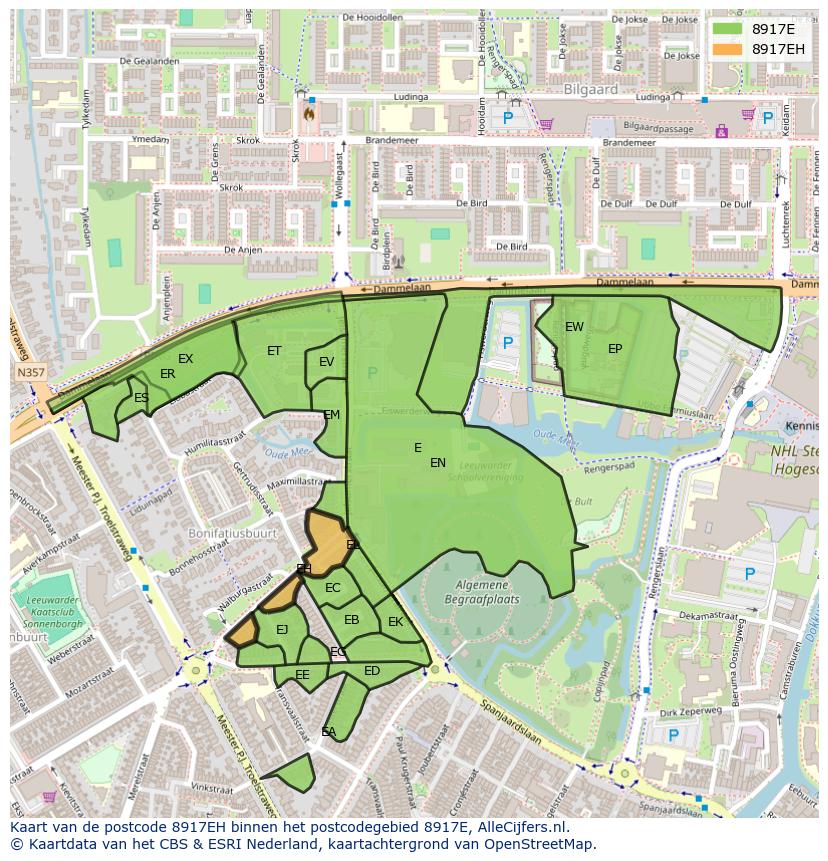 Afbeelding van het postcodegebied 8917 EH op de kaart.