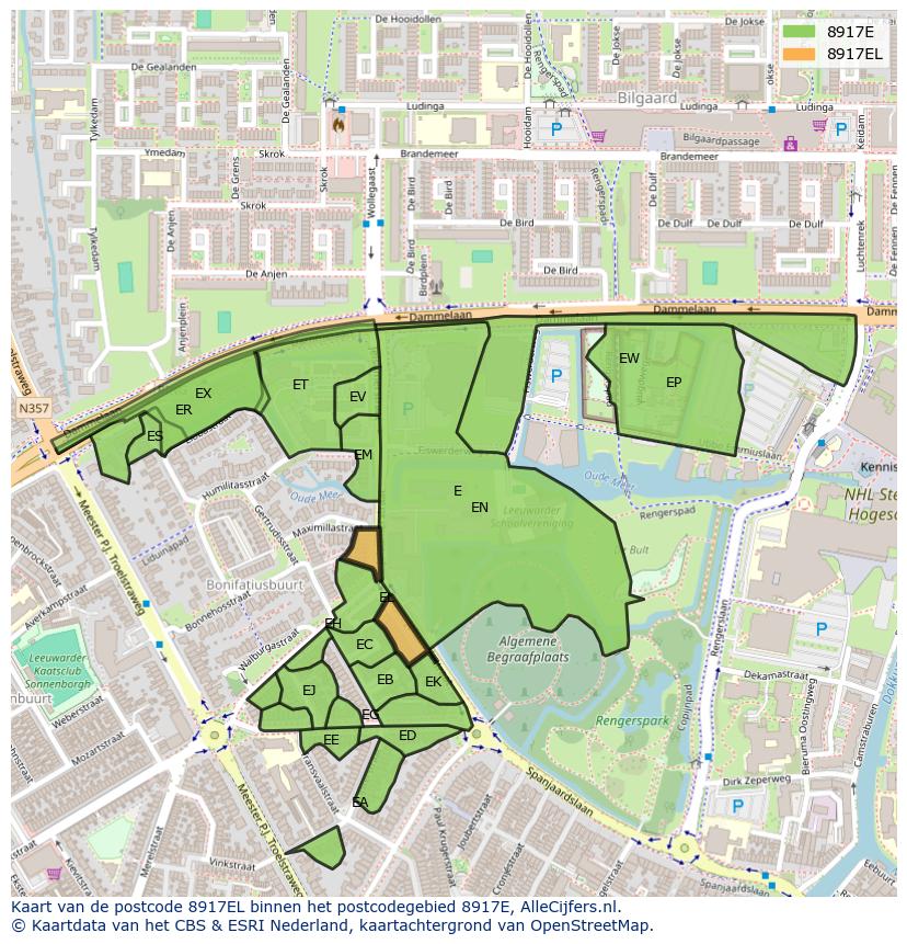 Afbeelding van het postcodegebied 8917 EL op de kaart.