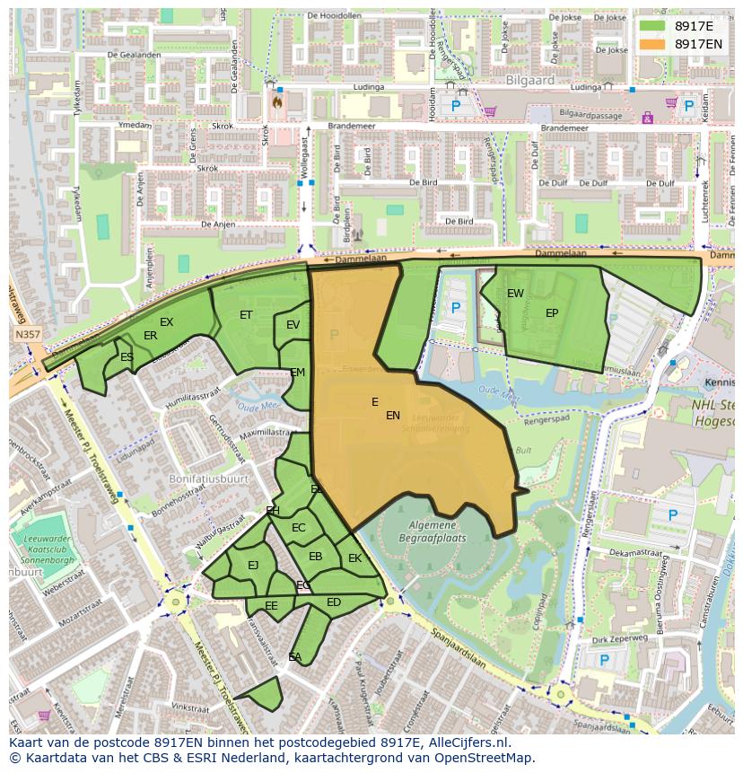 Afbeelding van het postcodegebied 8917 EN op de kaart.