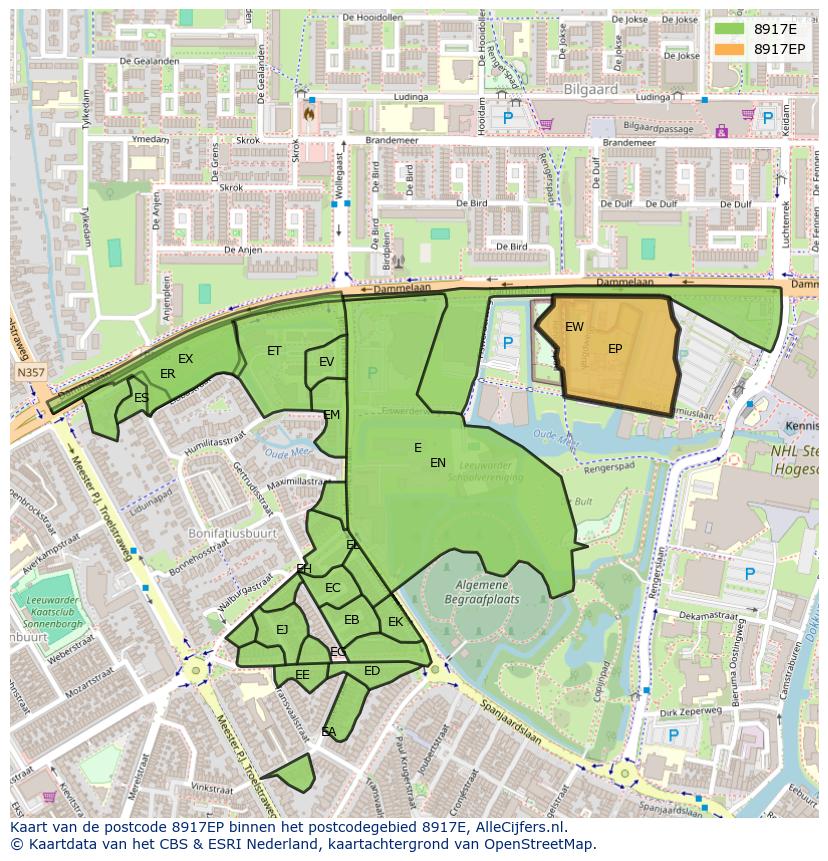 Afbeelding van het postcodegebied 8917 EP op de kaart.