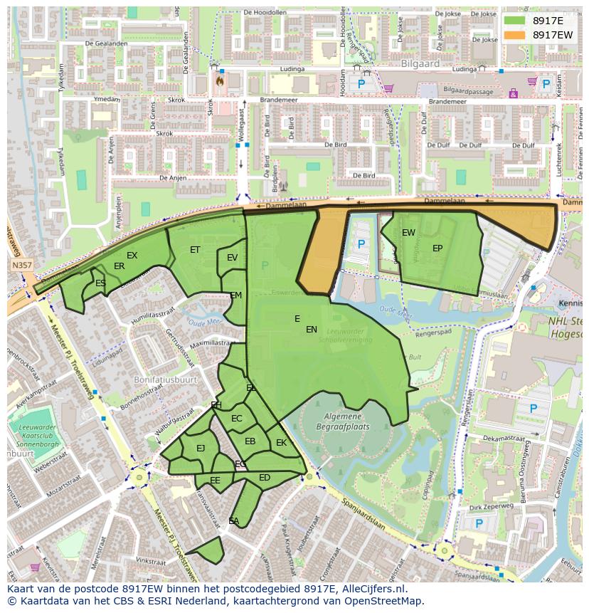 Afbeelding van het postcodegebied 8917 EW op de kaart.