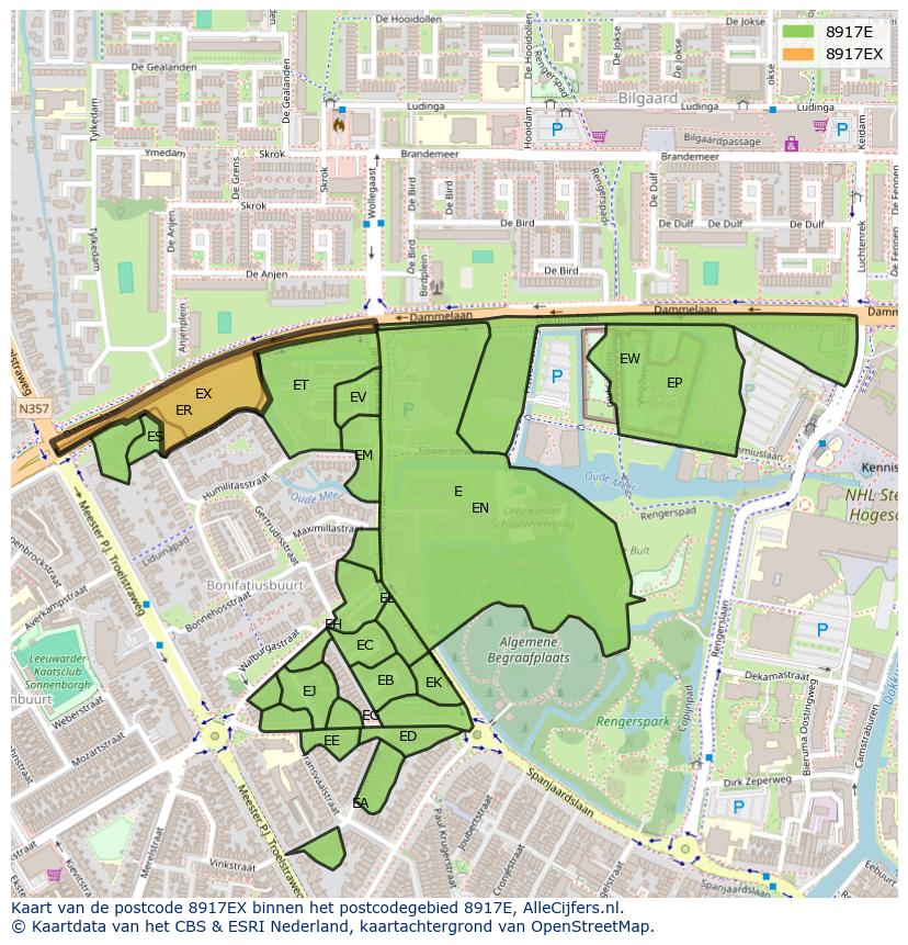 Afbeelding van het postcodegebied 8917 EX op de kaart.