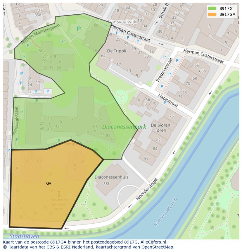 Afbeelding van het postcodegebied 8917 GA op de kaart.