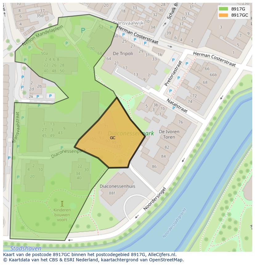Afbeelding van het postcodegebied 8917 GC op de kaart.