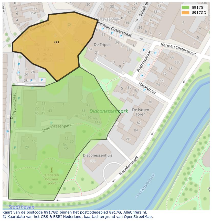 Afbeelding van het postcodegebied 8917 GD op de kaart.