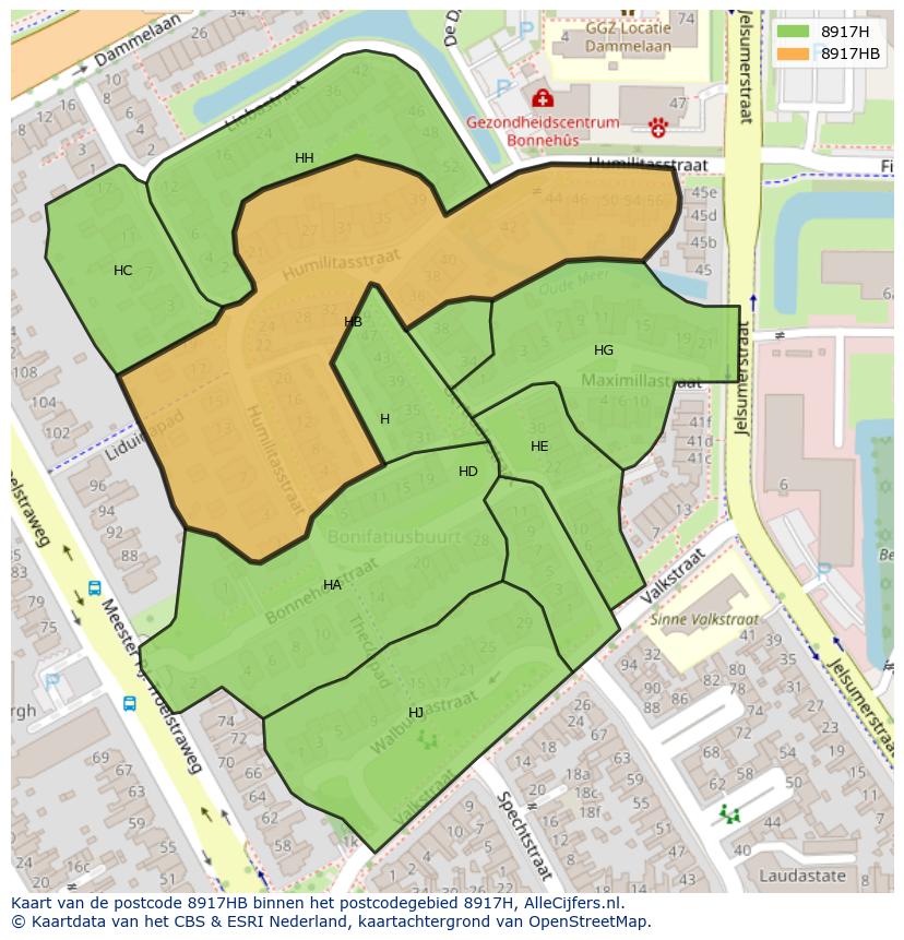 Afbeelding van het postcodegebied 8917 HB op de kaart.