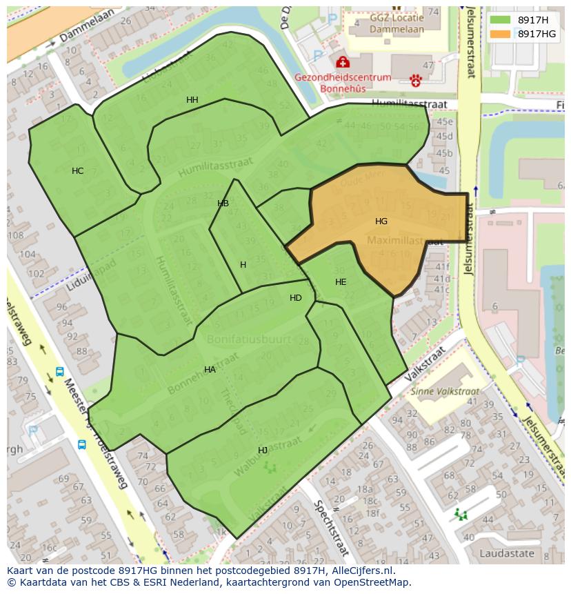 Afbeelding van het postcodegebied 8917 HG op de kaart.