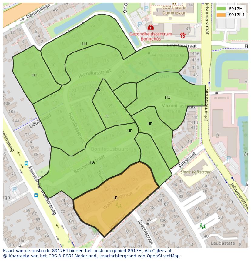 Afbeelding van het postcodegebied 8917 HJ op de kaart.