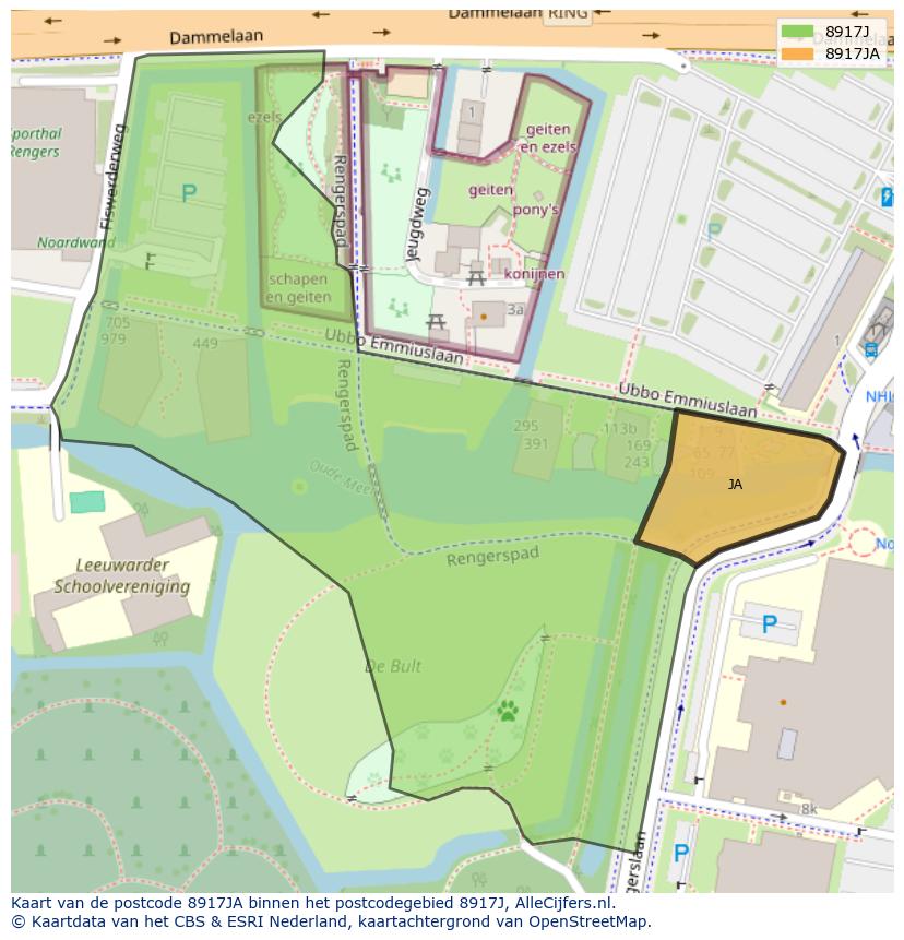 Afbeelding van het postcodegebied 8917 JA op de kaart.