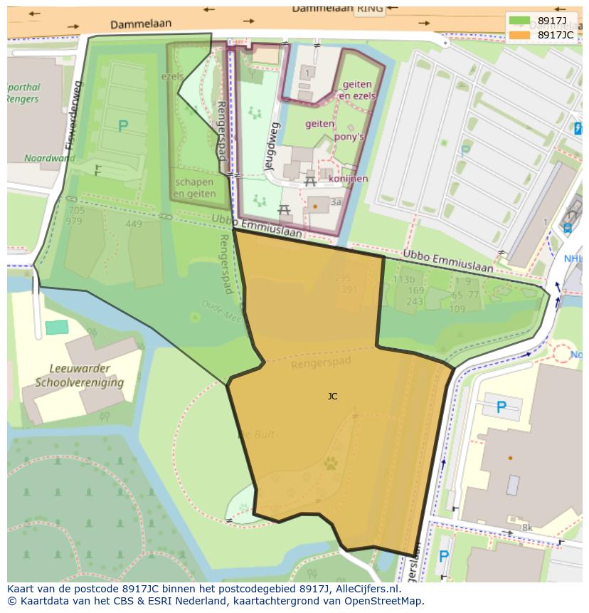 Afbeelding van het postcodegebied 8917 JC op de kaart.