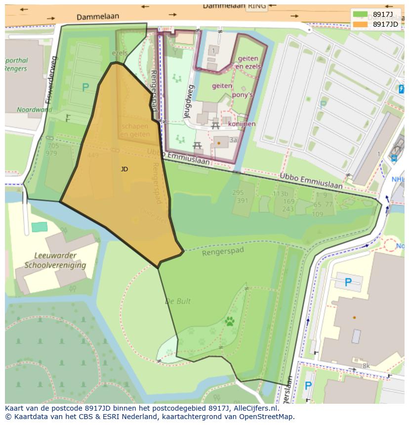 Afbeelding van het postcodegebied 8917 JD op de kaart.