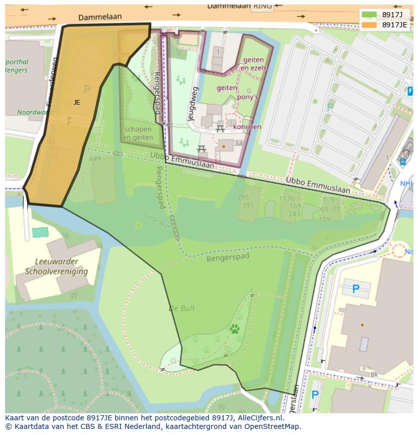 Afbeelding van het postcodegebied 8917 JE op de kaart.