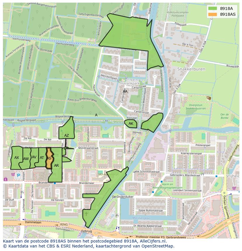 Afbeelding van het postcodegebied 8918 AS op de kaart.