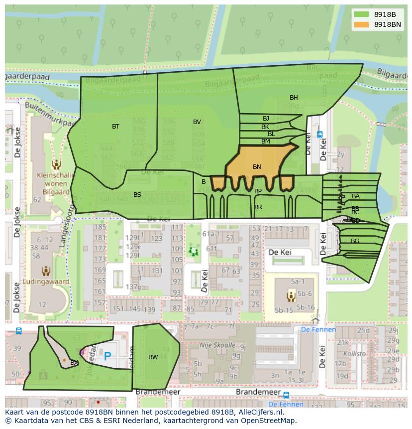 Afbeelding van het postcodegebied 8918 BN op de kaart.