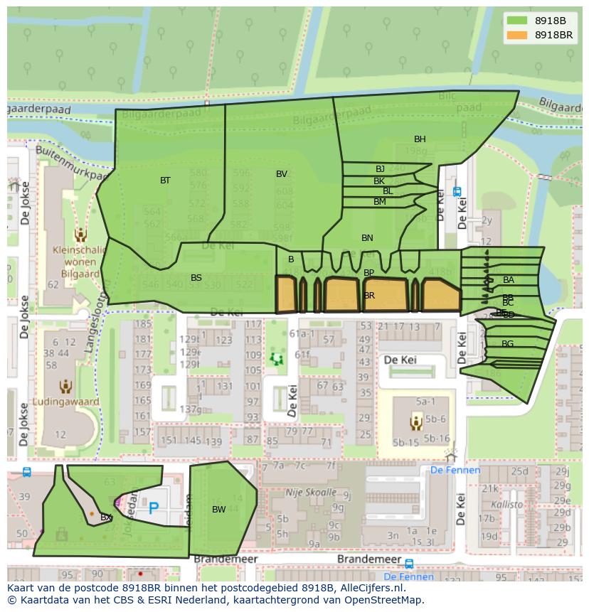 Afbeelding van het postcodegebied 8918 BR op de kaart.