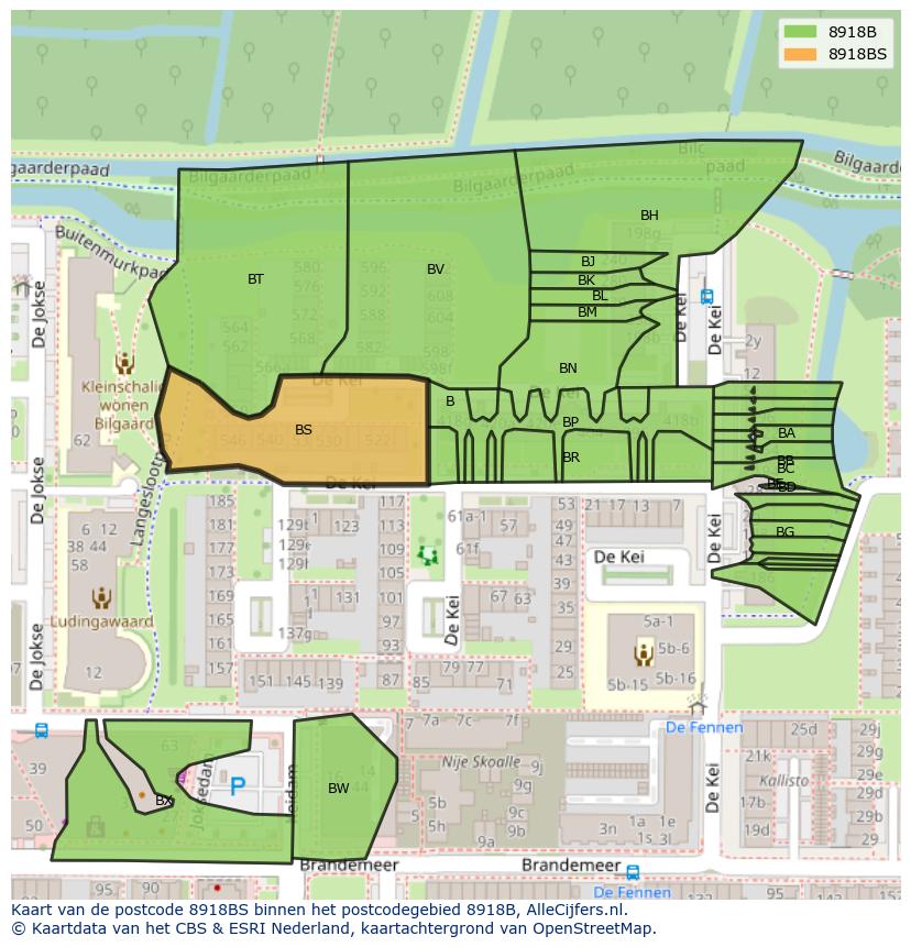Afbeelding van het postcodegebied 8918 BS op de kaart.