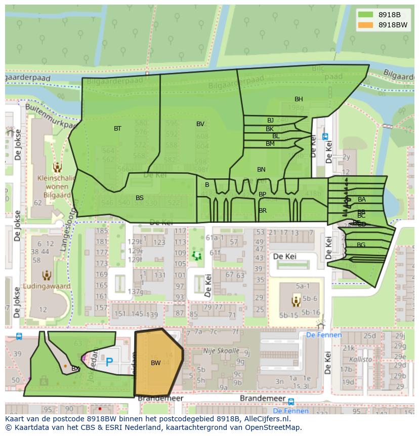 Afbeelding van het postcodegebied 8918 BW op de kaart.