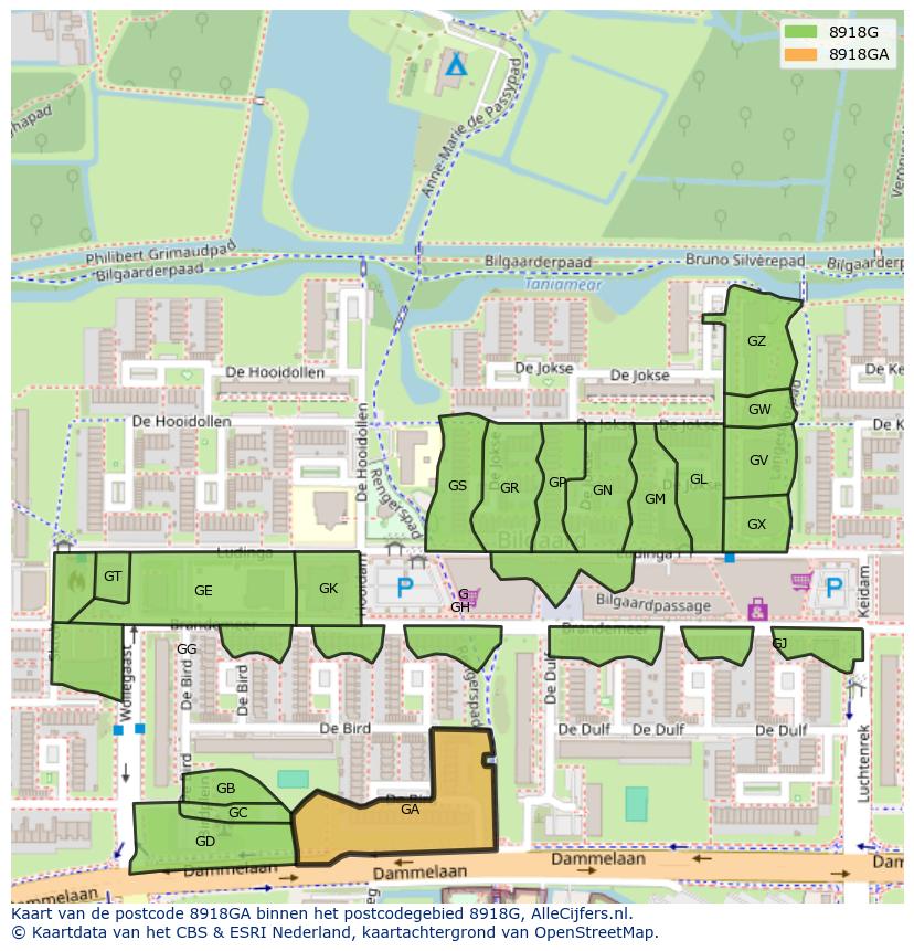 Afbeelding van het postcodegebied 8918 GA op de kaart.