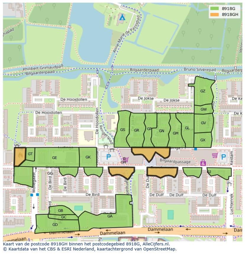 Afbeelding van het postcodegebied 8918 GH op de kaart.