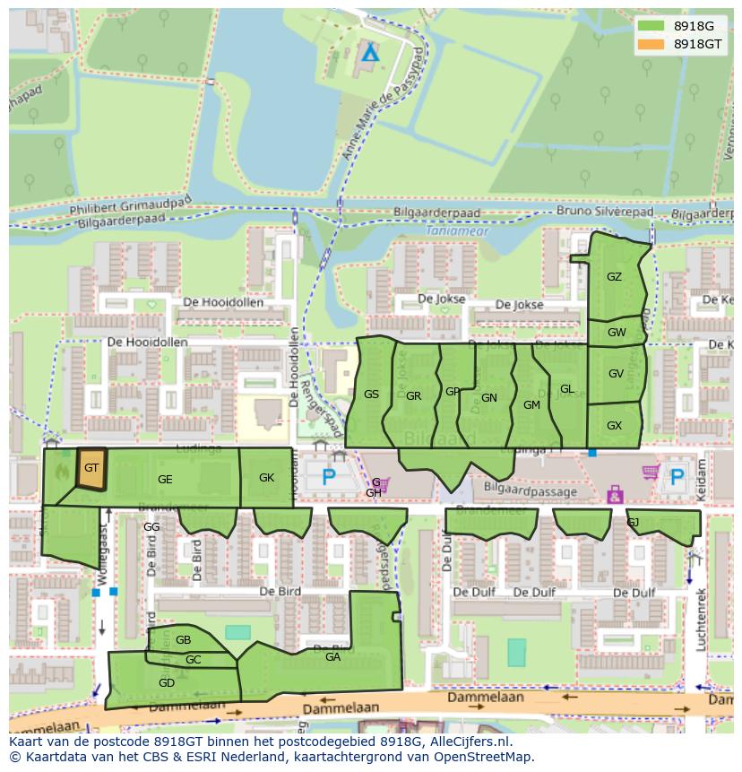 Afbeelding van het postcodegebied 8918 GT op de kaart.