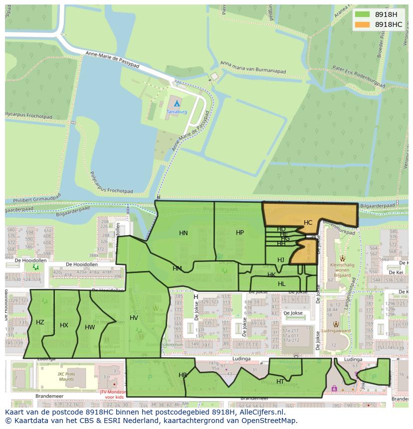 Afbeelding van het postcodegebied 8918 HC op de kaart.