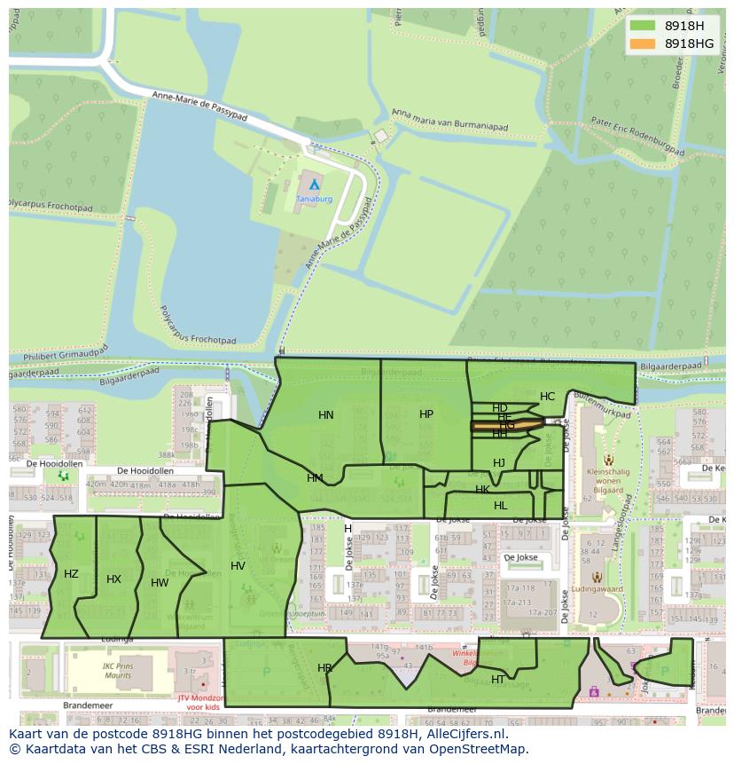 Afbeelding van het postcodegebied 8918 HG op de kaart.