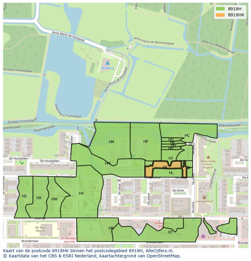 Afbeelding van het postcodegebied 8918 HK op de kaart.