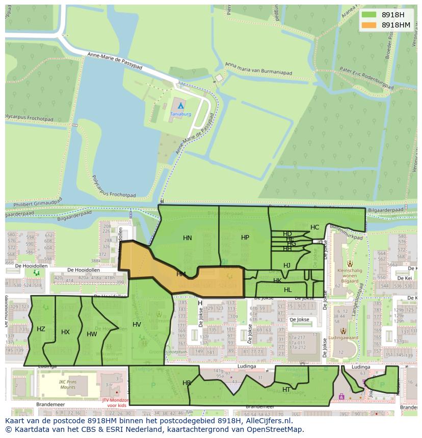 Afbeelding van het postcodegebied 8918 HM op de kaart.