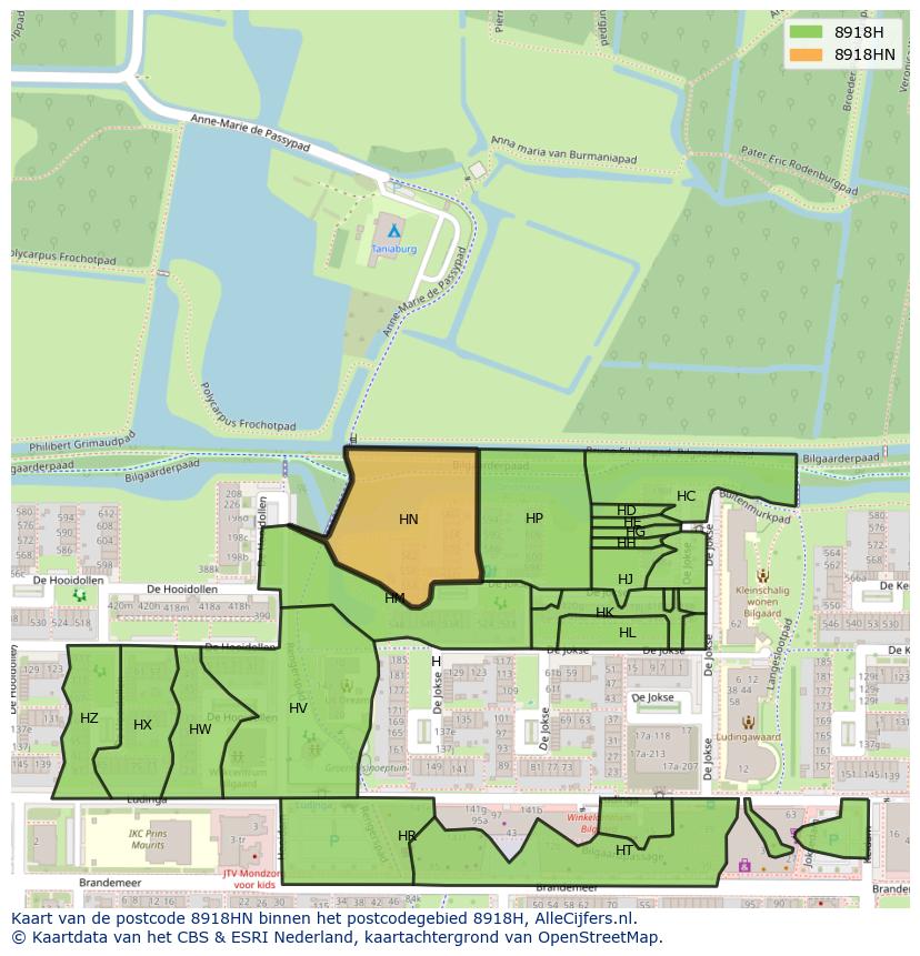 Afbeelding van het postcodegebied 8918 HN op de kaart.