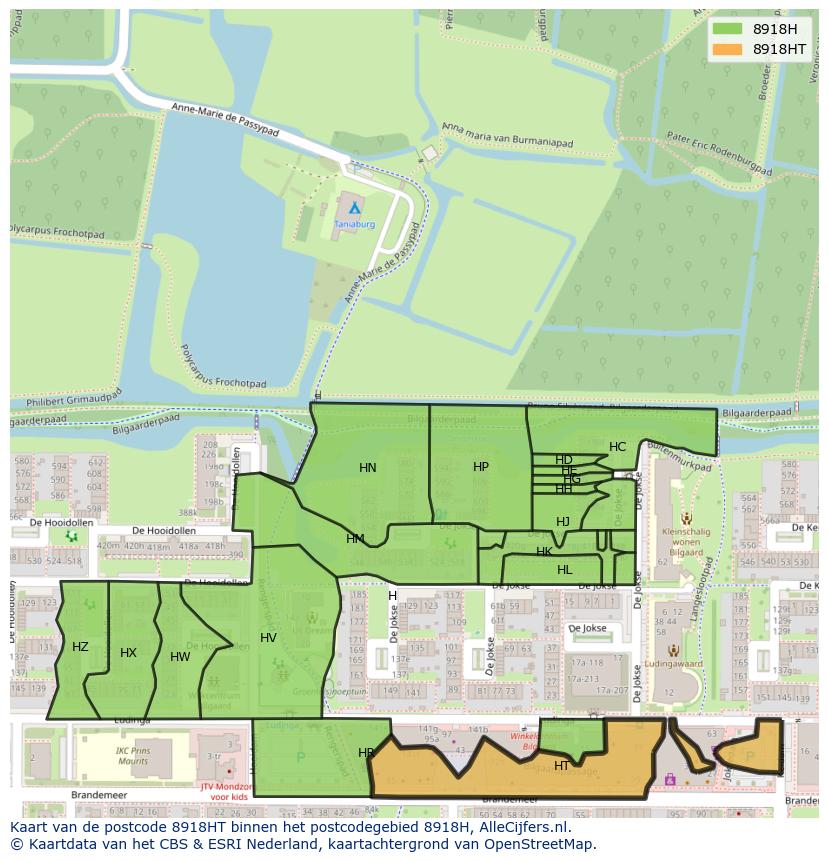 Afbeelding van het postcodegebied 8918 HT op de kaart.