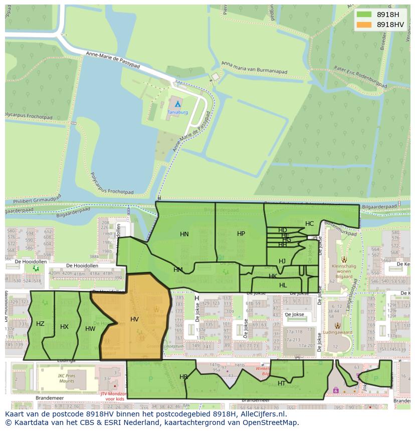 Afbeelding van het postcodegebied 8918 HV op de kaart.