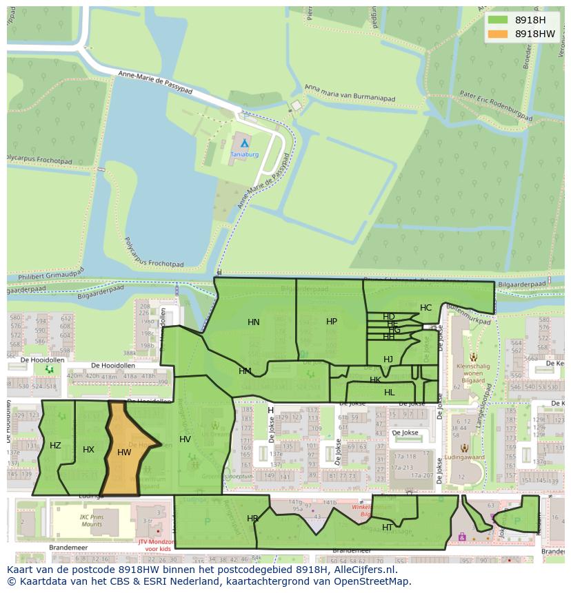 Afbeelding van het postcodegebied 8918 HW op de kaart.