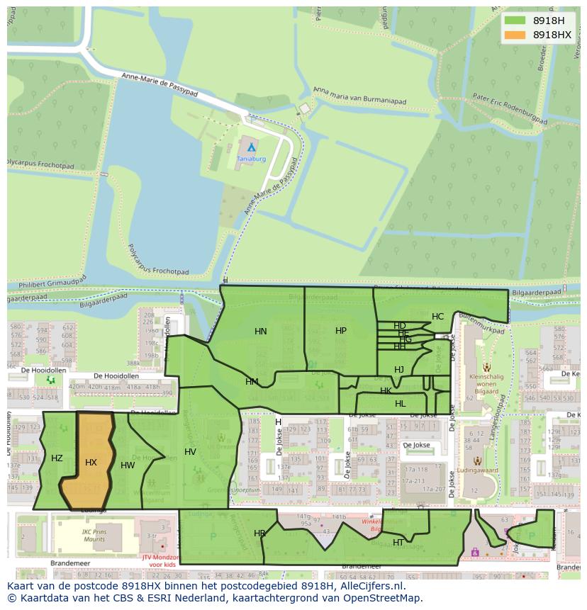 Afbeelding van het postcodegebied 8918 HX op de kaart.