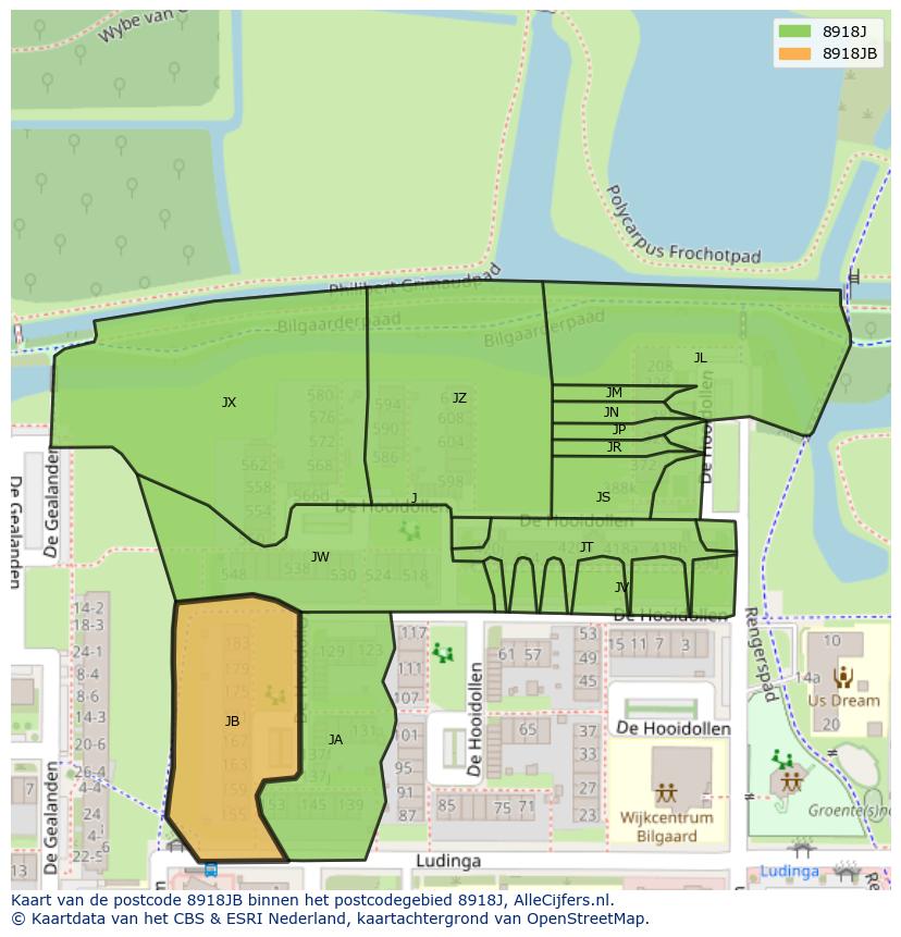 Afbeelding van het postcodegebied 8918 JB op de kaart.