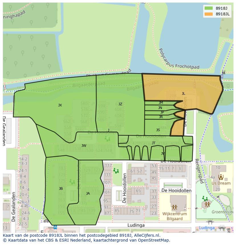 Afbeelding van het postcodegebied 8918 JL op de kaart.