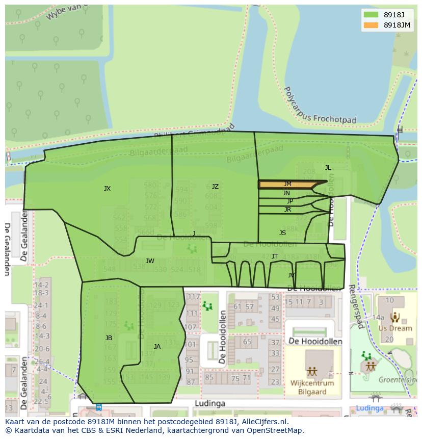 Afbeelding van het postcodegebied 8918 JM op de kaart.