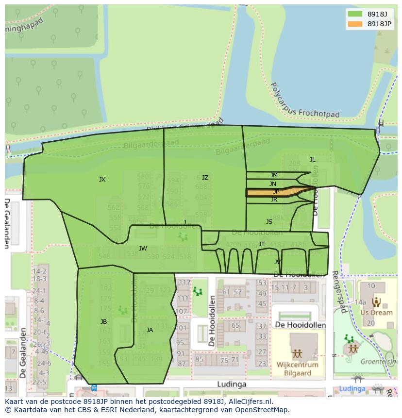 Afbeelding van het postcodegebied 8918 JP op de kaart.